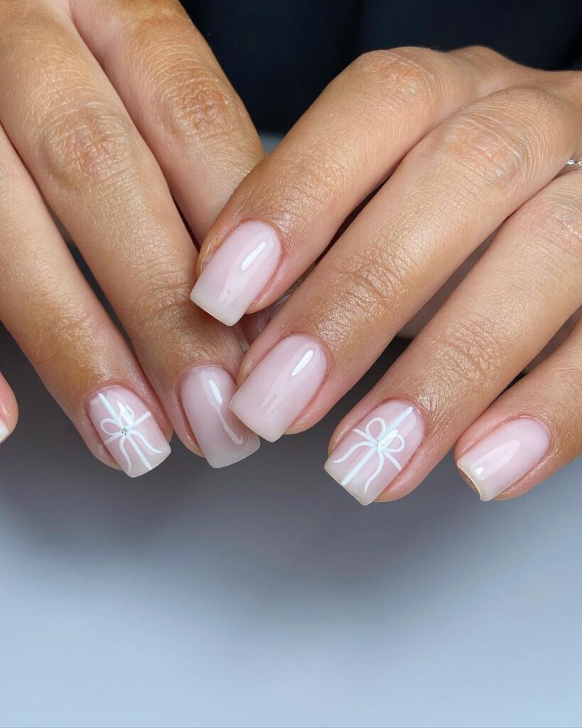 Neutral Nails With A Bow