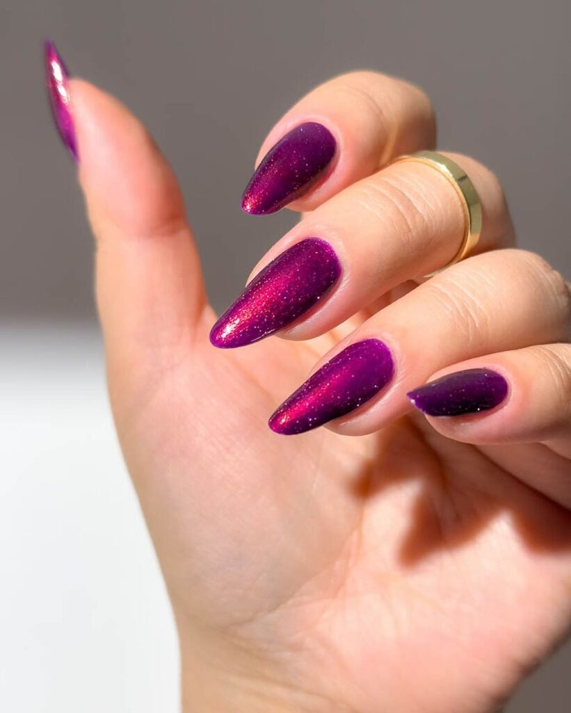 Purple Duo Chrome Nails With Glitters