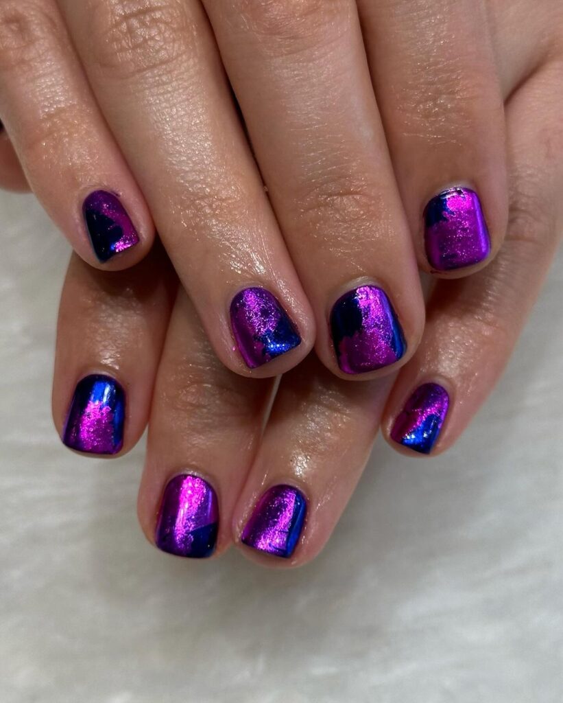 Purple Nails With Metallic Foil 