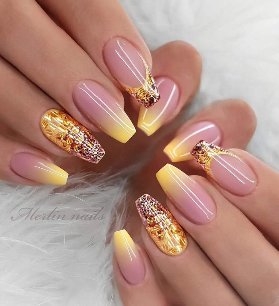 unhas de ombre amarelo banana