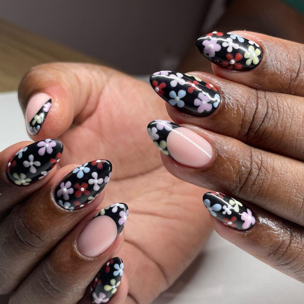 black floral spring nails