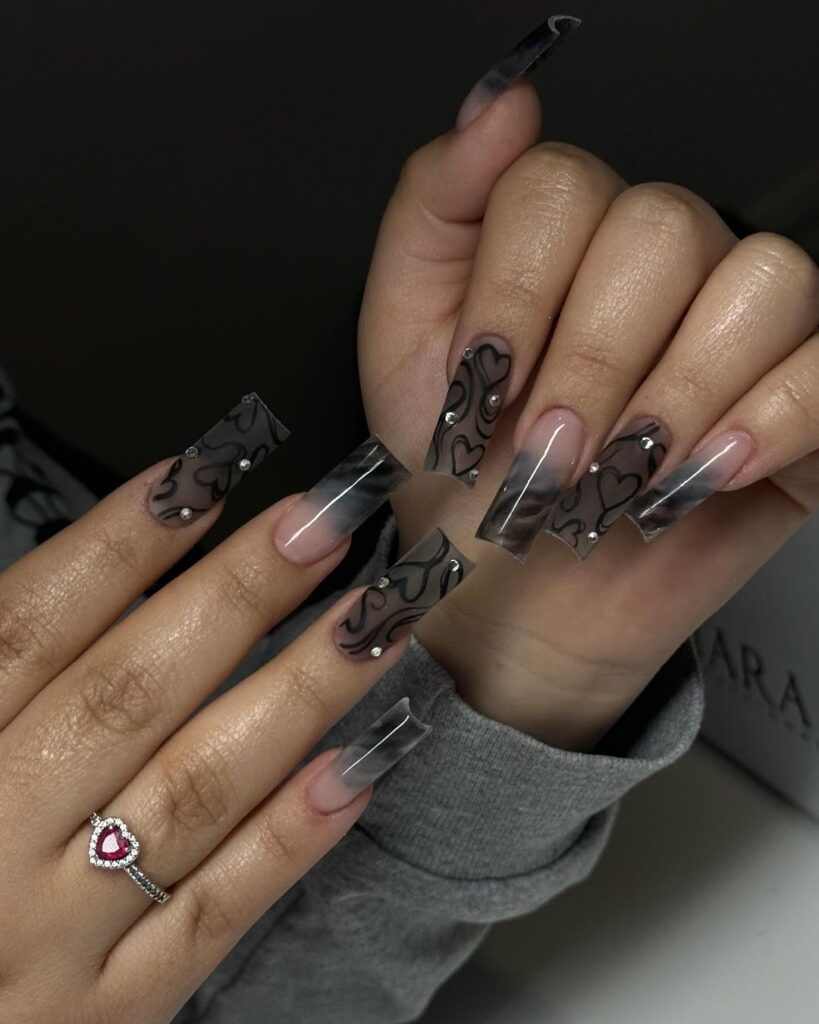 black transparent nail art