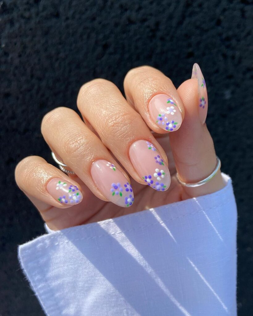 blue floral spring nails
