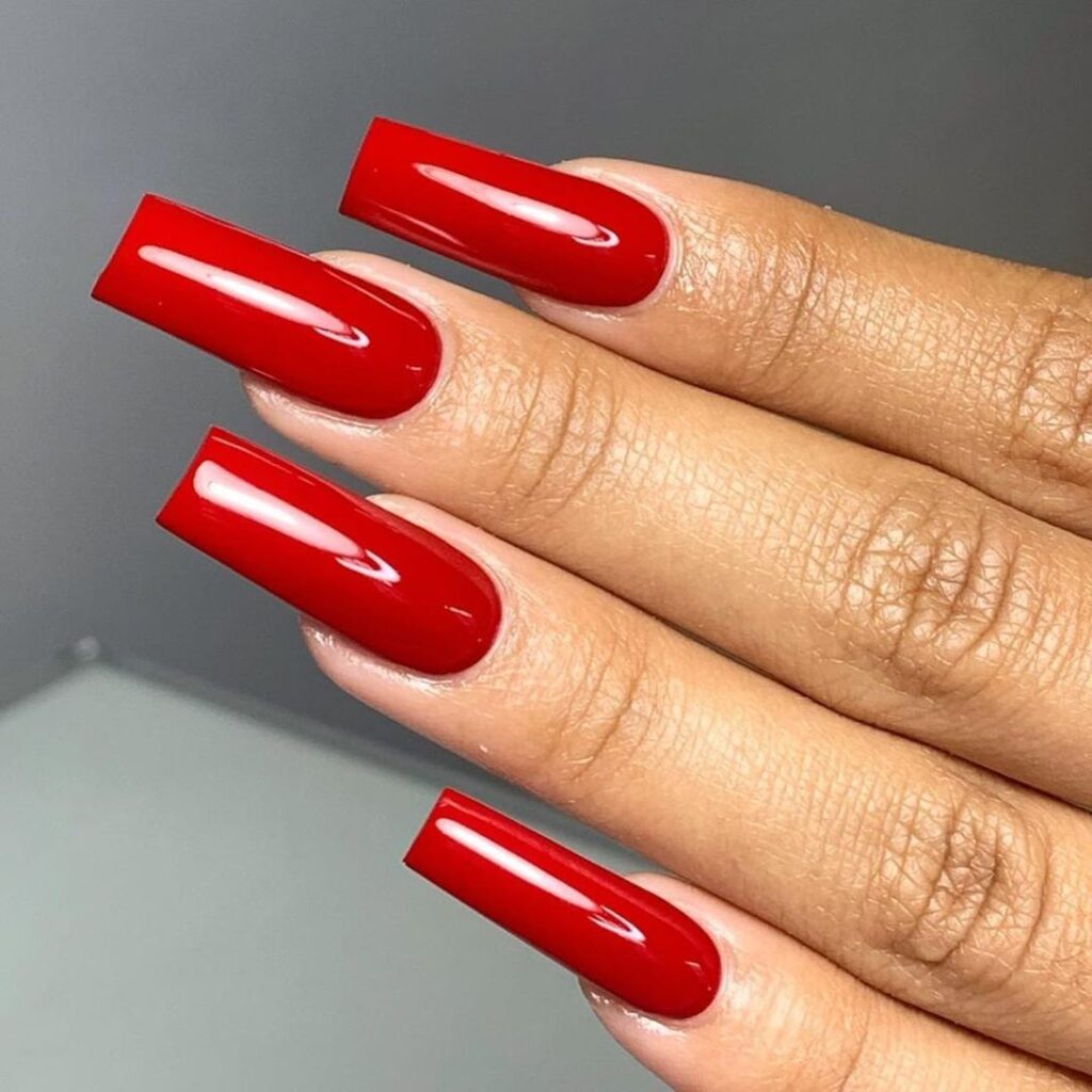 fiery red square nails