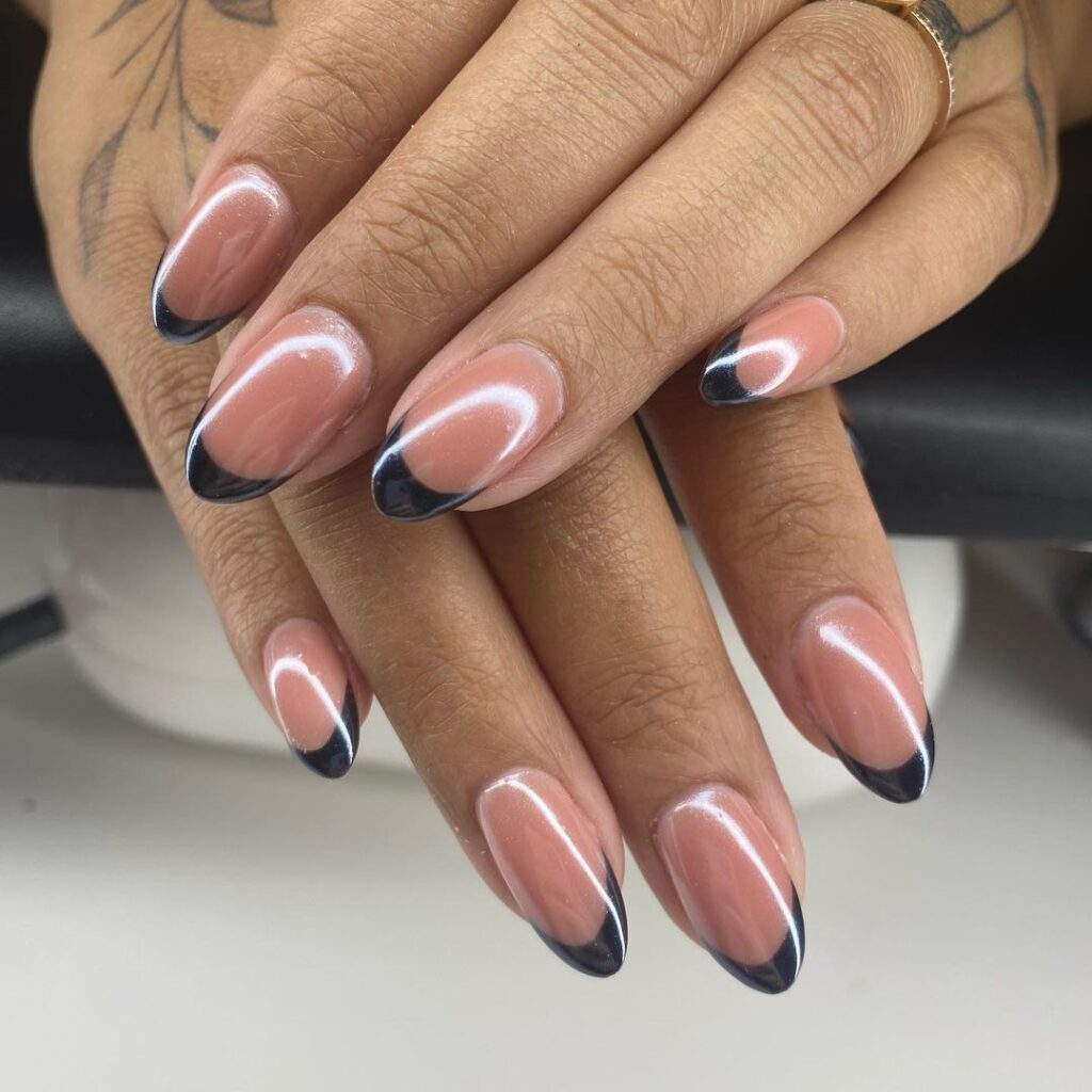glazed donut nails with black french tips