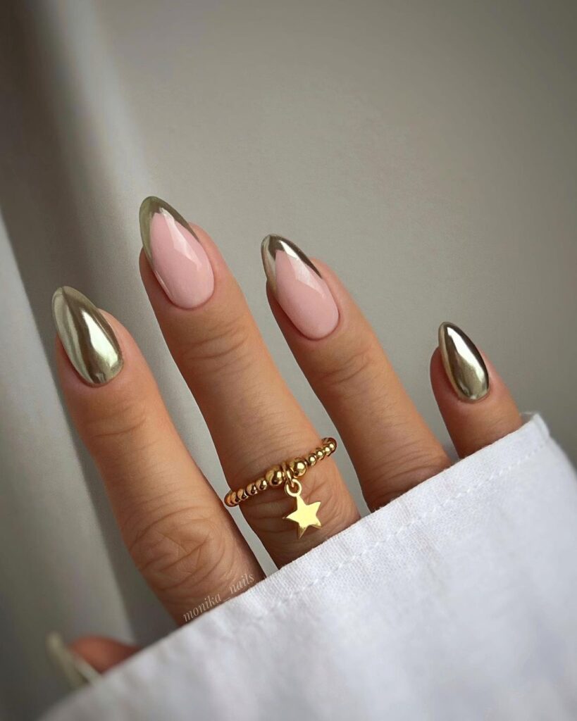 gold mirror classy nails