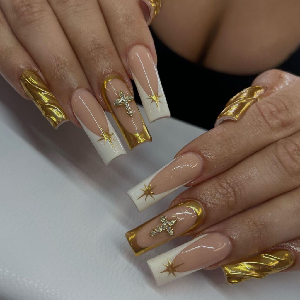 golden chrome nail art