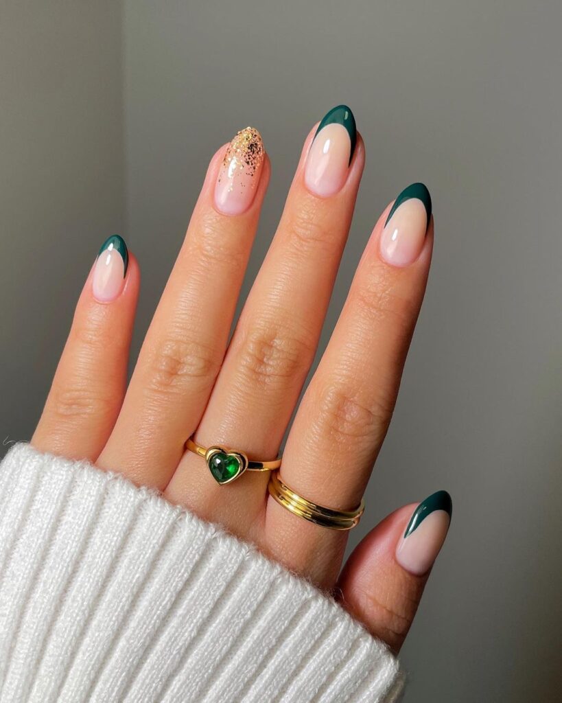 green and gold classy nails