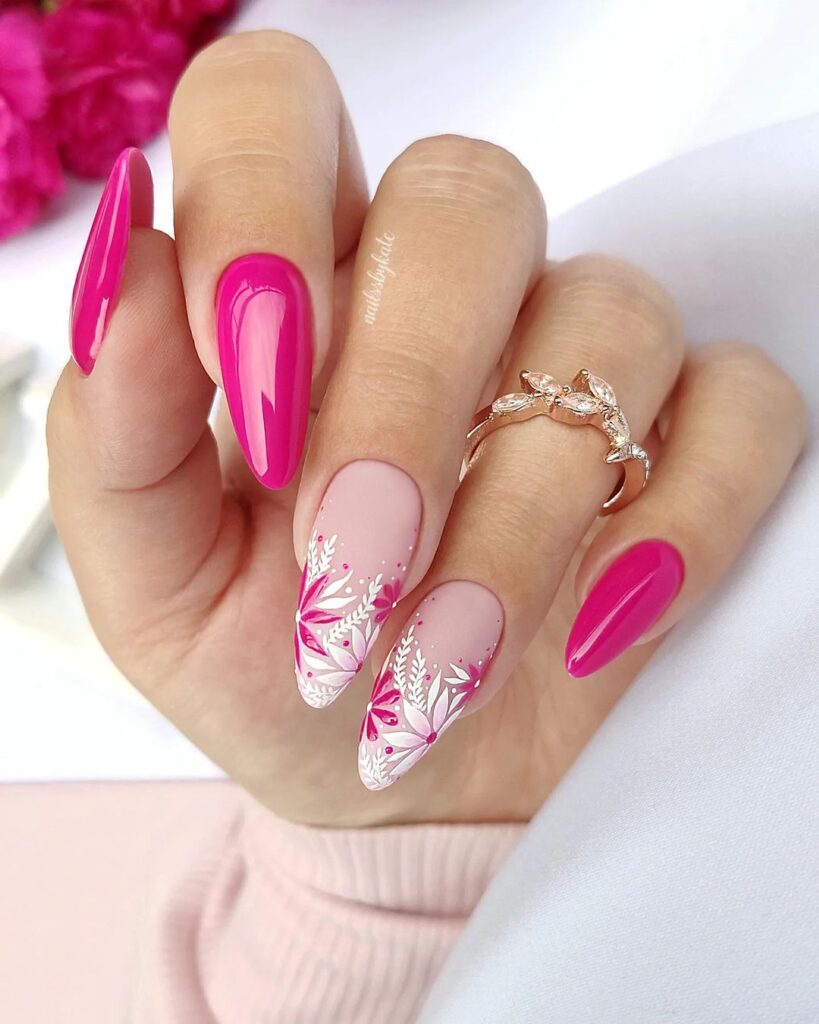 hot pink spring nails