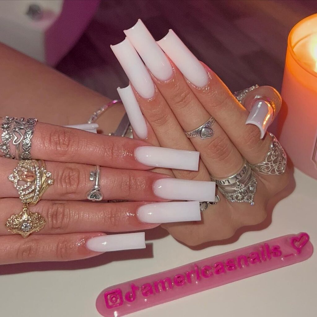 milky white square nails
