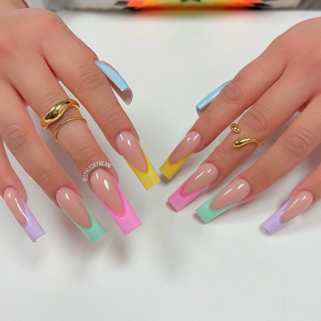 multicolored square french tips