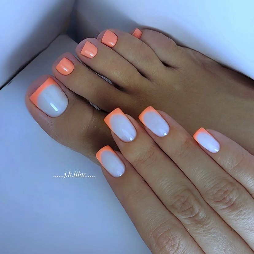orange spring toe nails