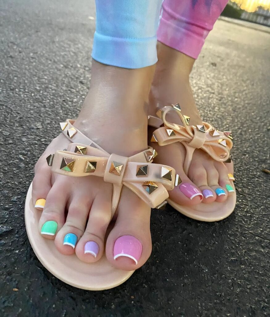 pastel rainbow spring toe nail colors