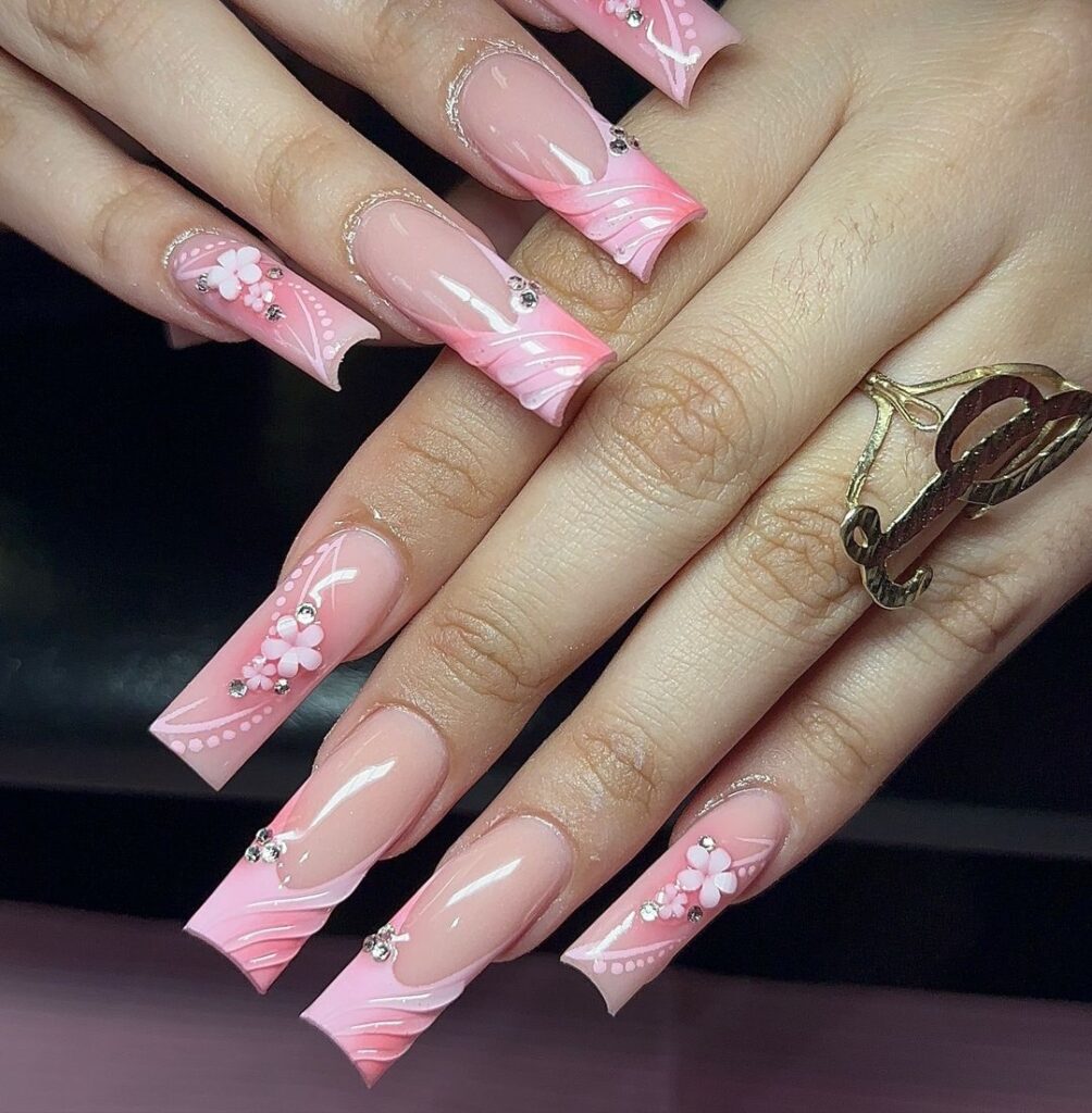 pink square acrylic spring nails
