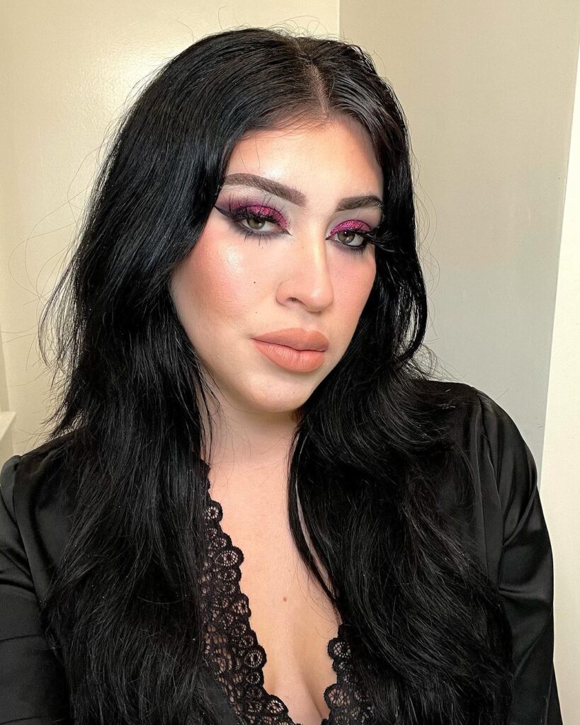 purple clean goth makeup