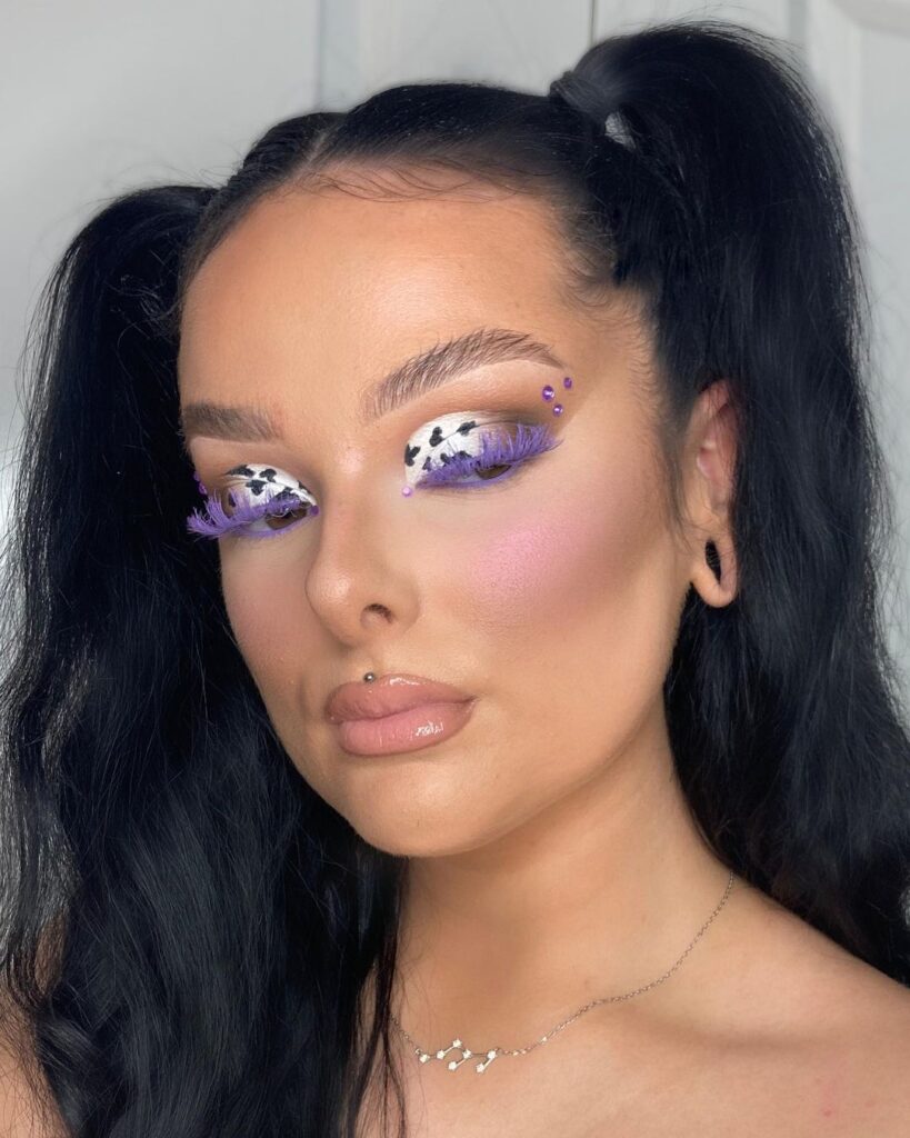 purple lashes and cow eyeshadow
