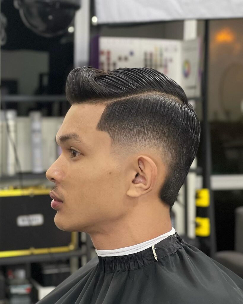side parted burst fade haircut