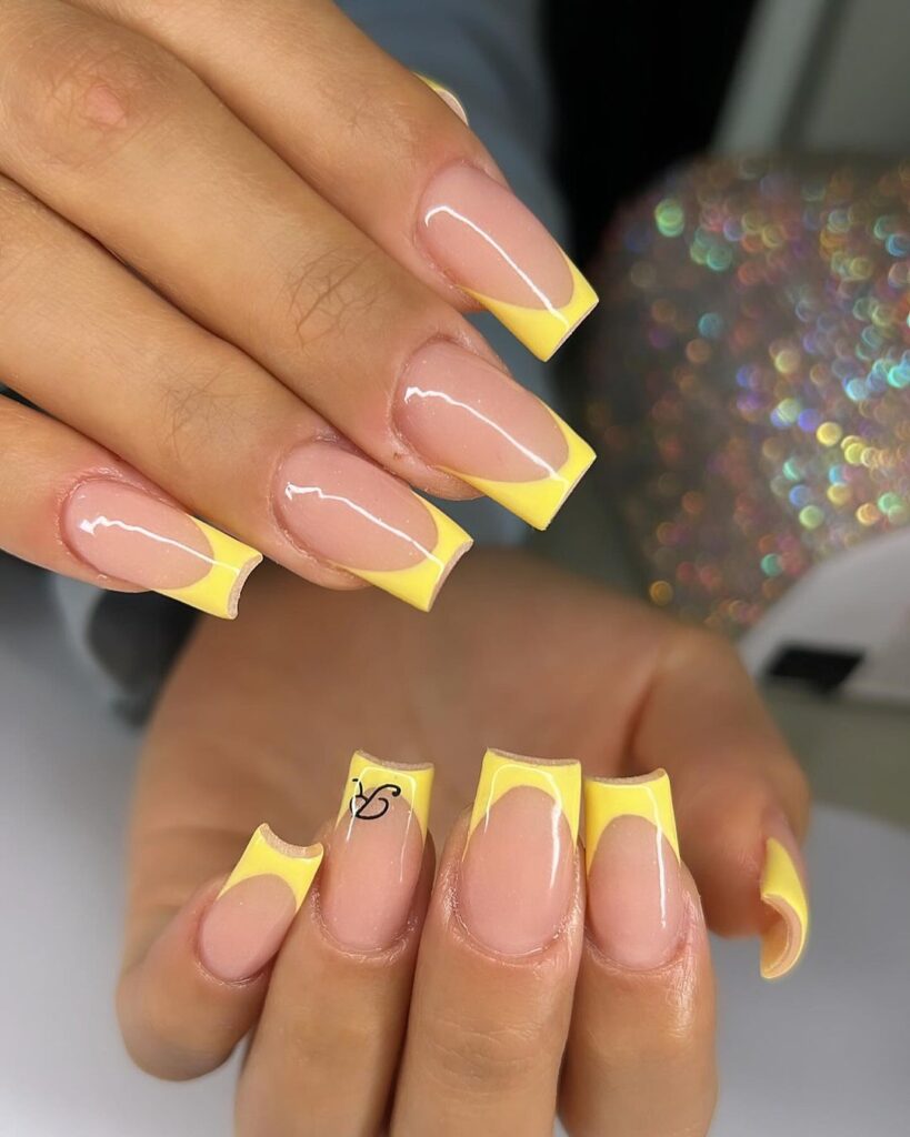 square yellow french manicure