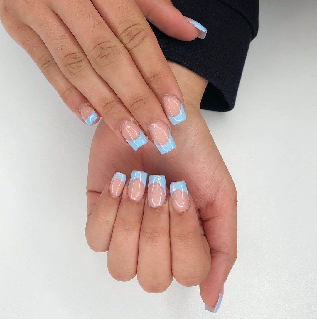 pastel blue french tip