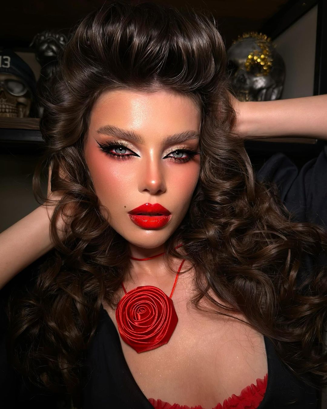 glam red and gold makeup