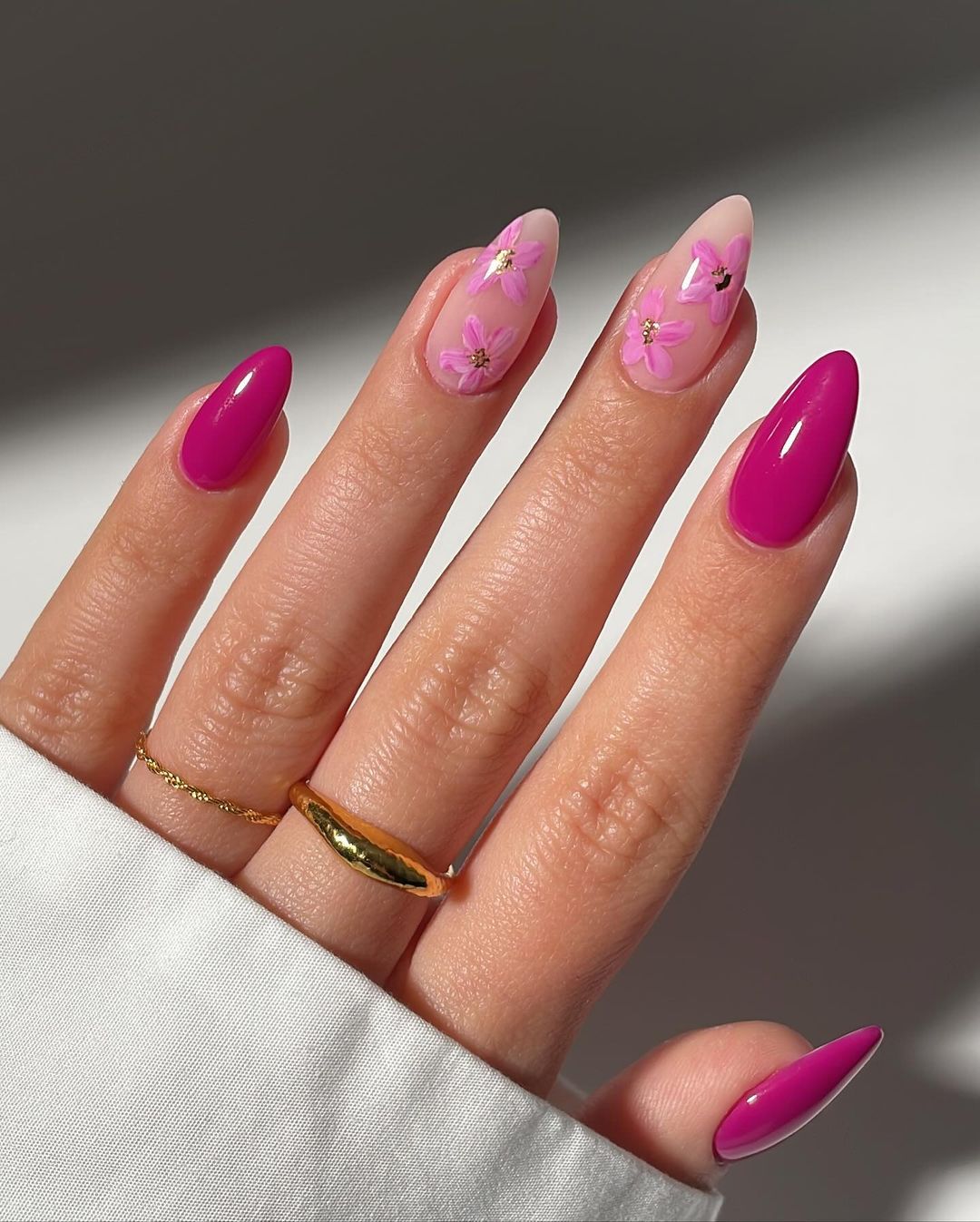 artistic flower pink nails