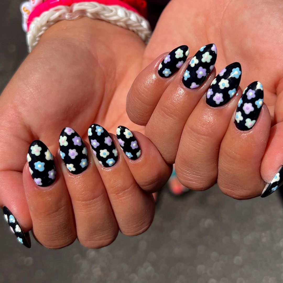 black floral nails