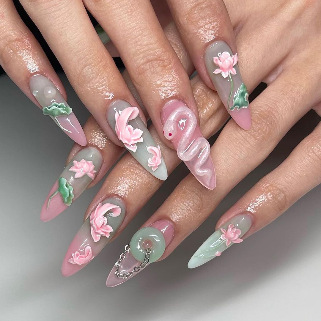 3D jade nails design