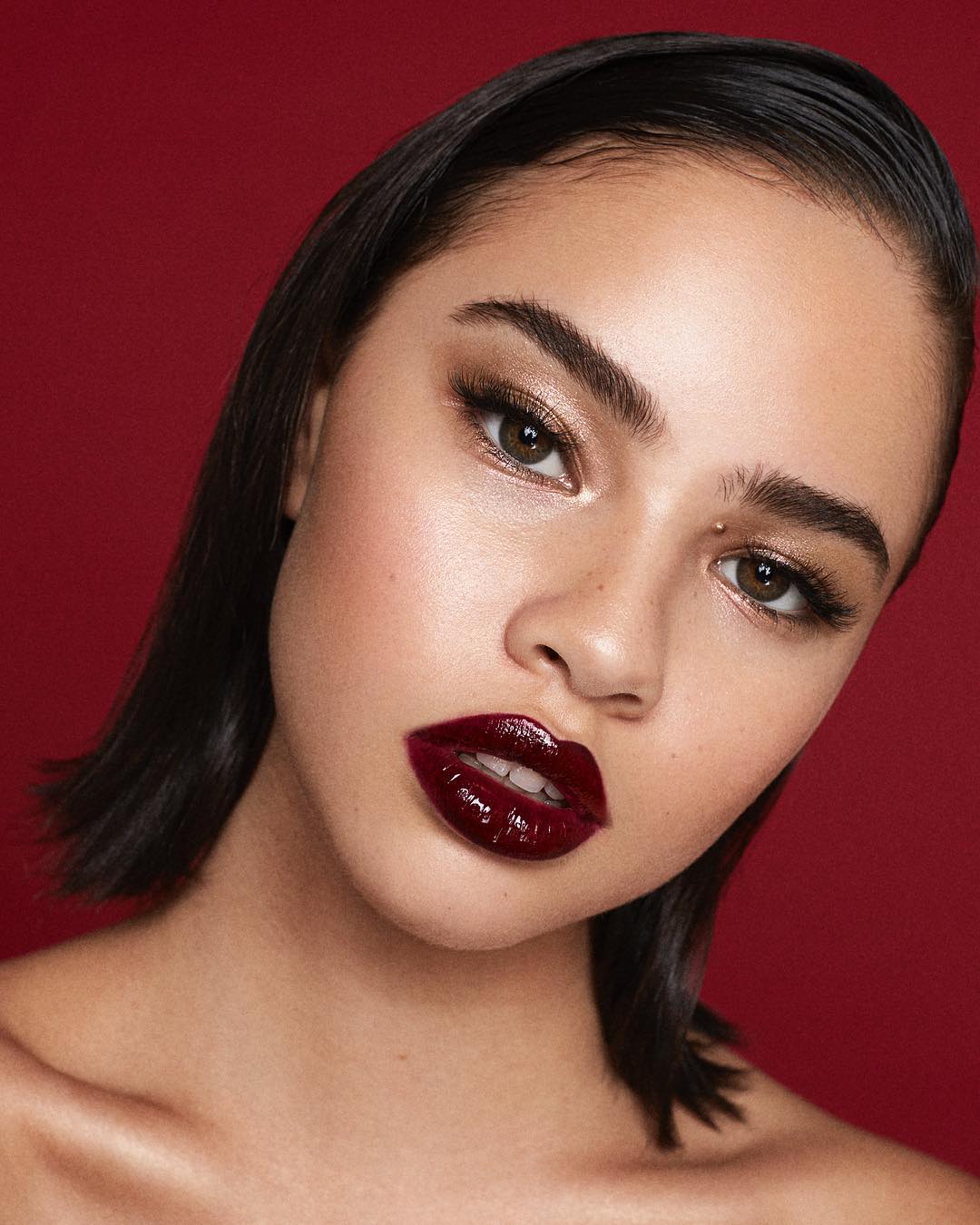 dark red glam lips