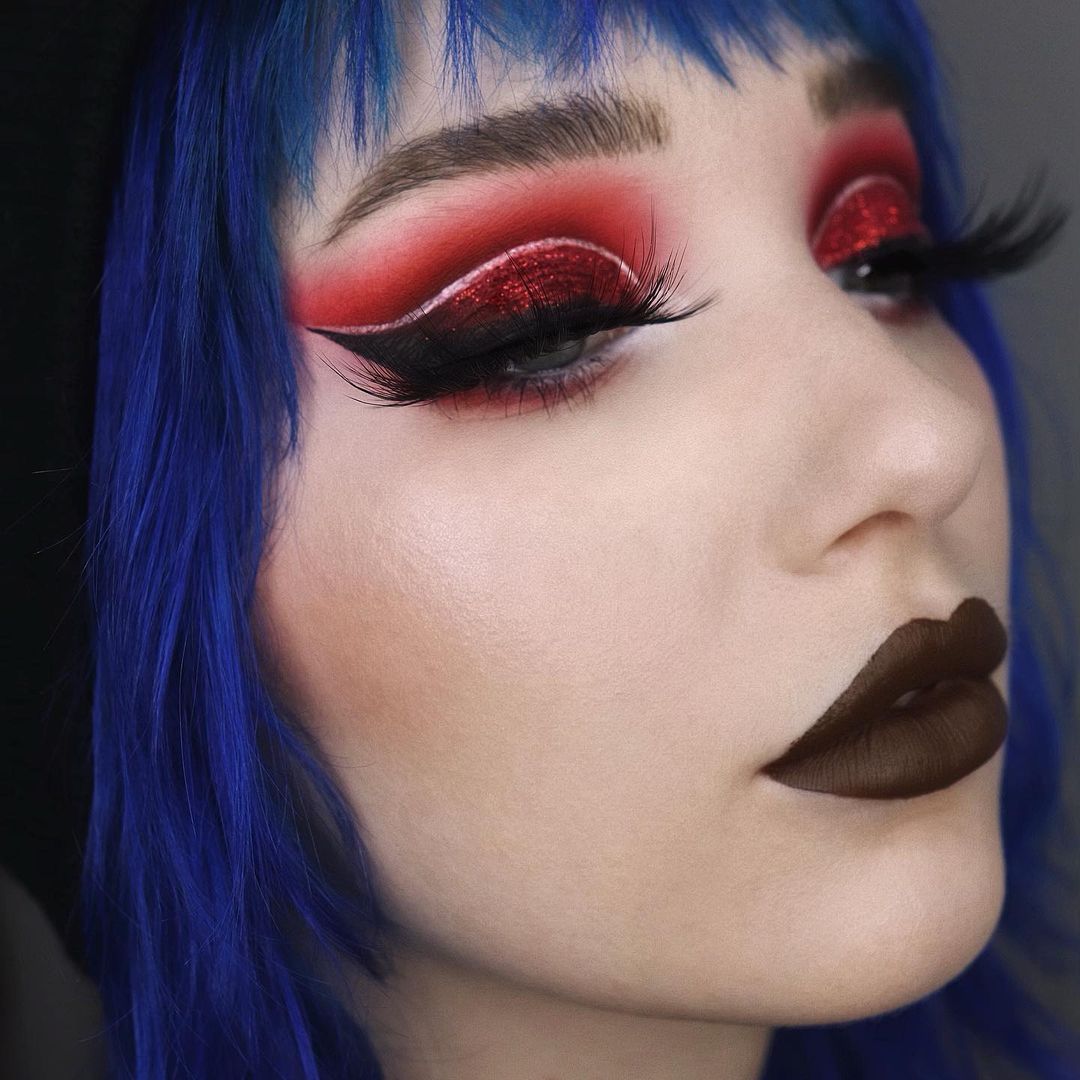 glam red goth makeup