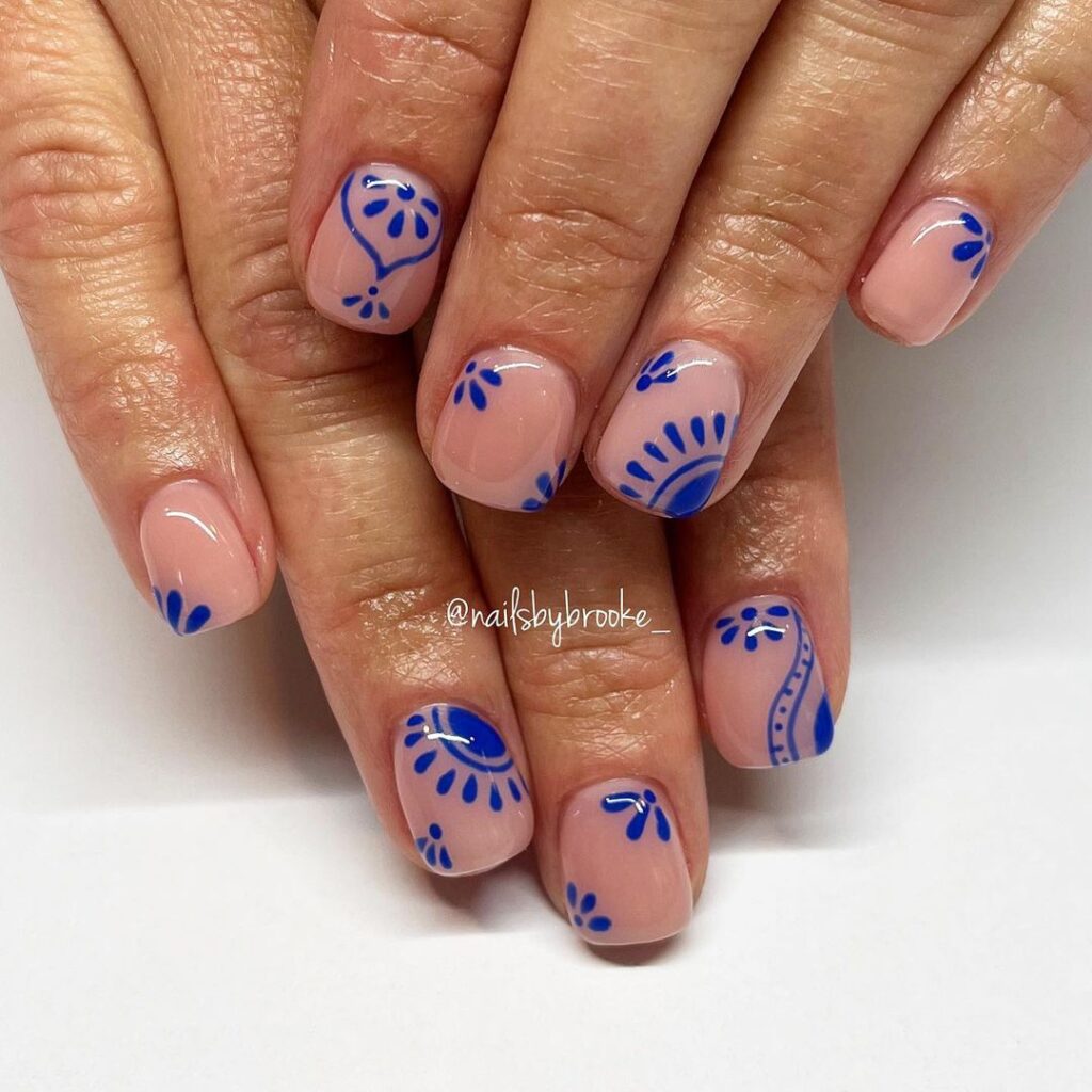 Blue Mediterranean Flower Nails