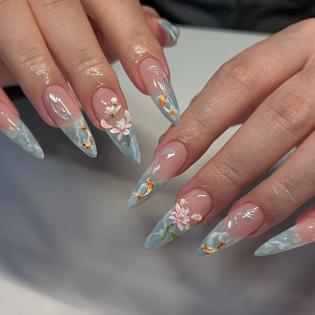 Floral Water Nails