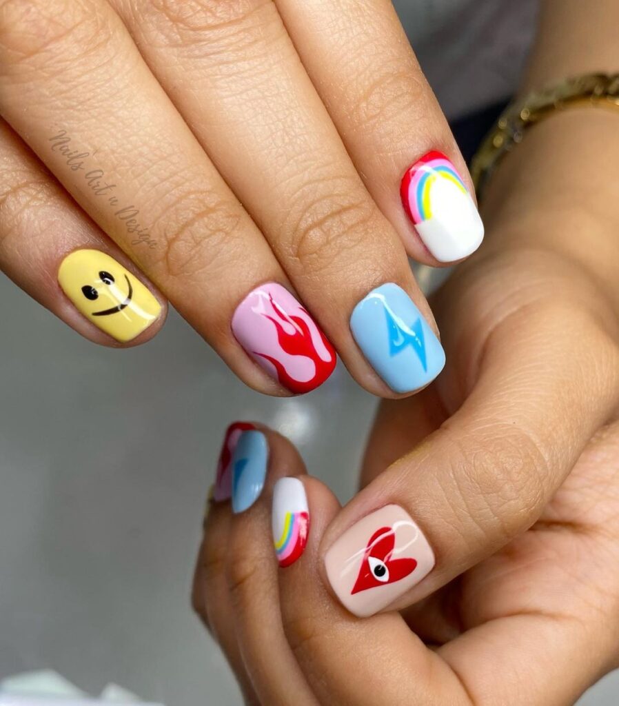 Arte divertida para unhas pintadas à mão