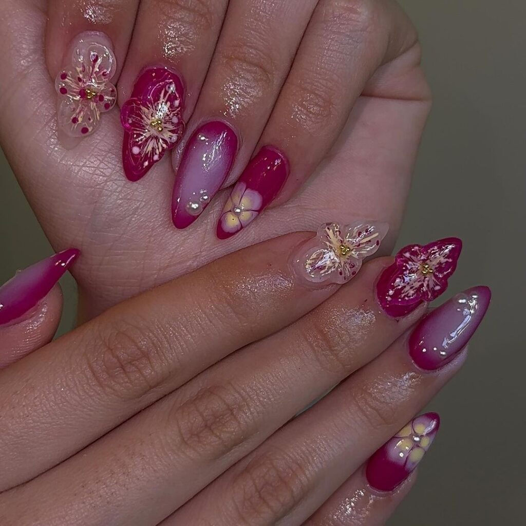 Lovely 3D Orquideas Nails