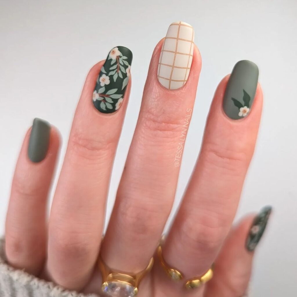 Matte Floral Mix And Match Mani