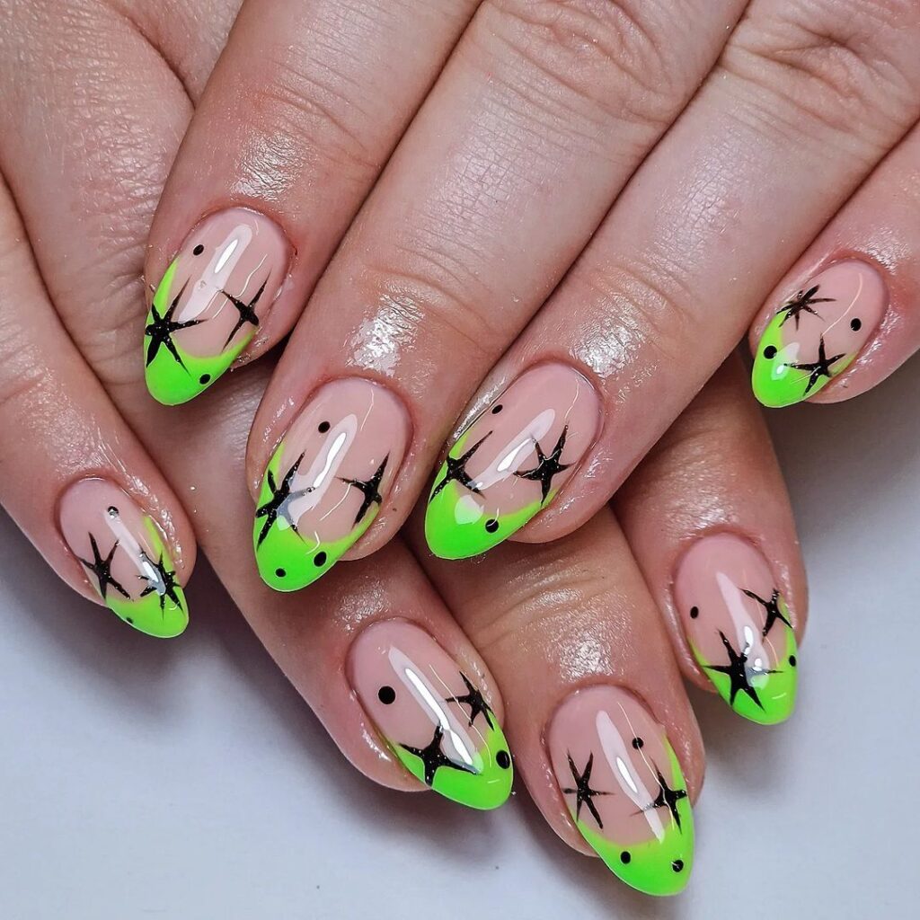 Neon Green Frenchies With Stars