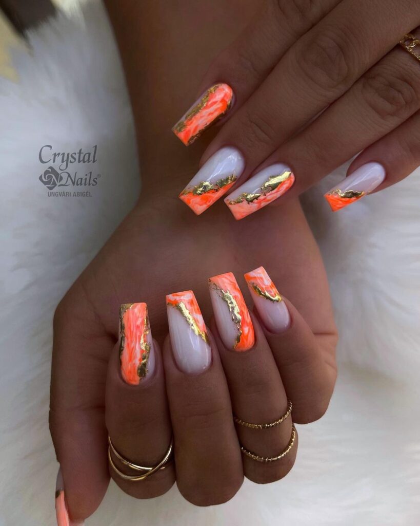 Neon Orange Marbles On Milky White Base