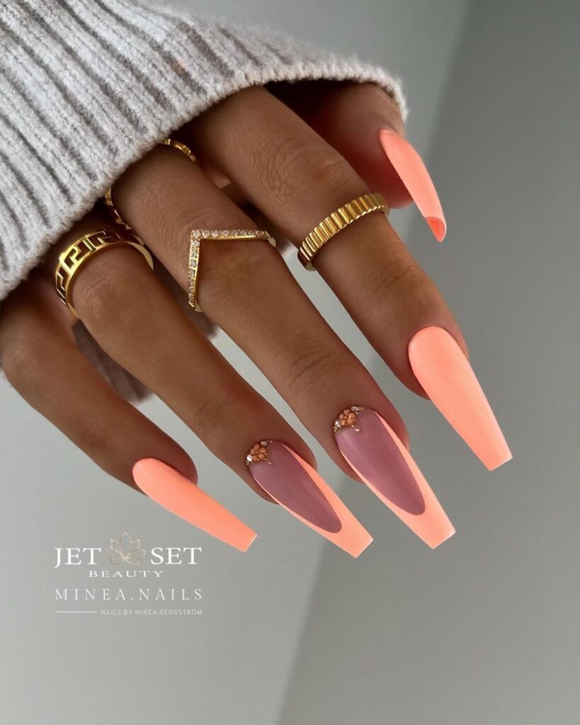 Neon Peach Nails