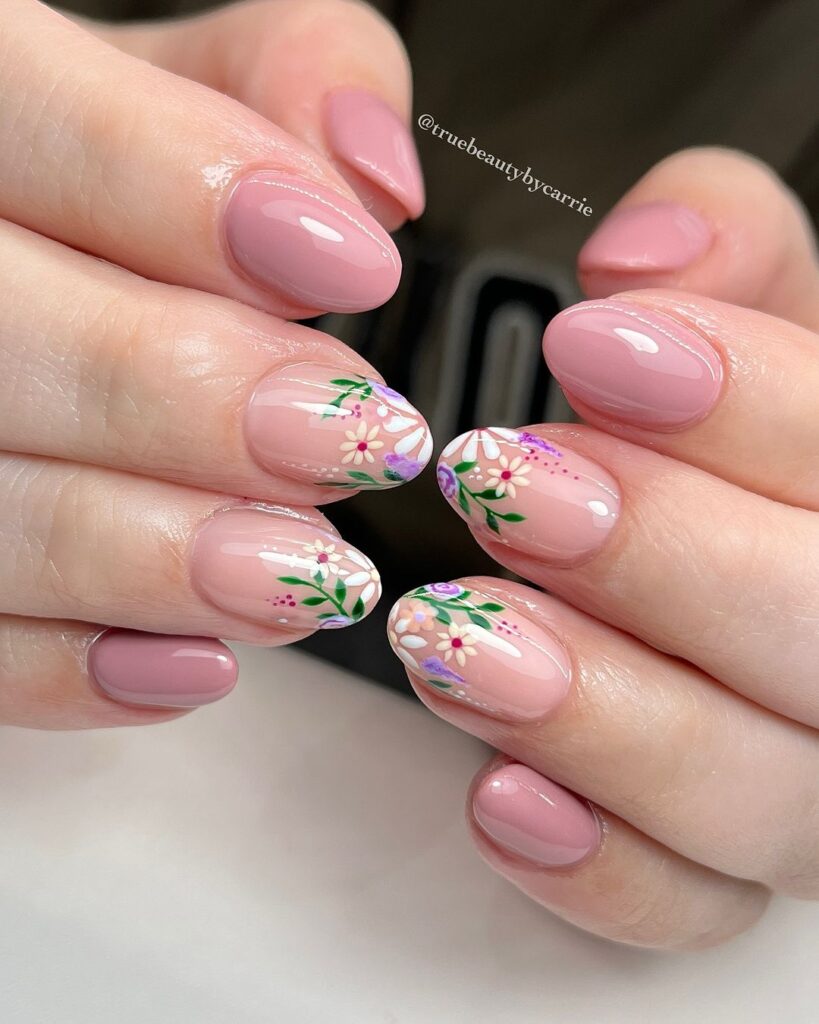 Nude Floral Nails