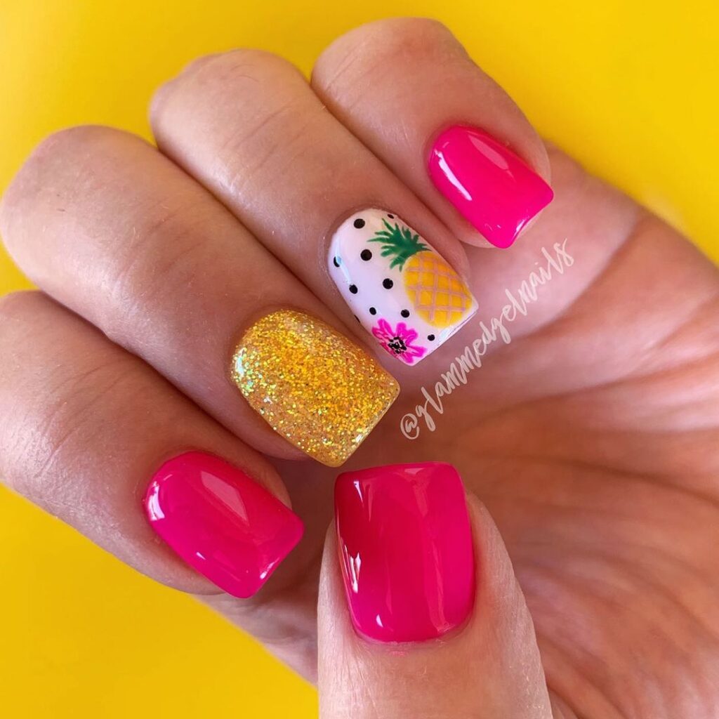 Pink Nails With A Pineapple 