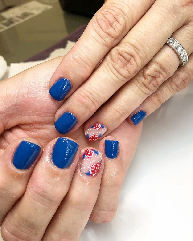 Royal Blue Nails With Roses