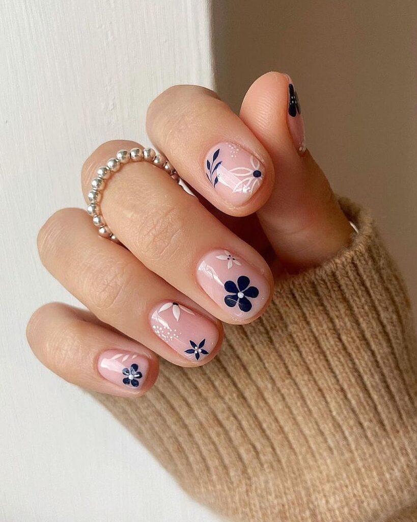 Royal Navy Floral Nails