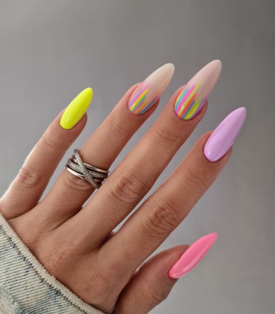almond colorful nails