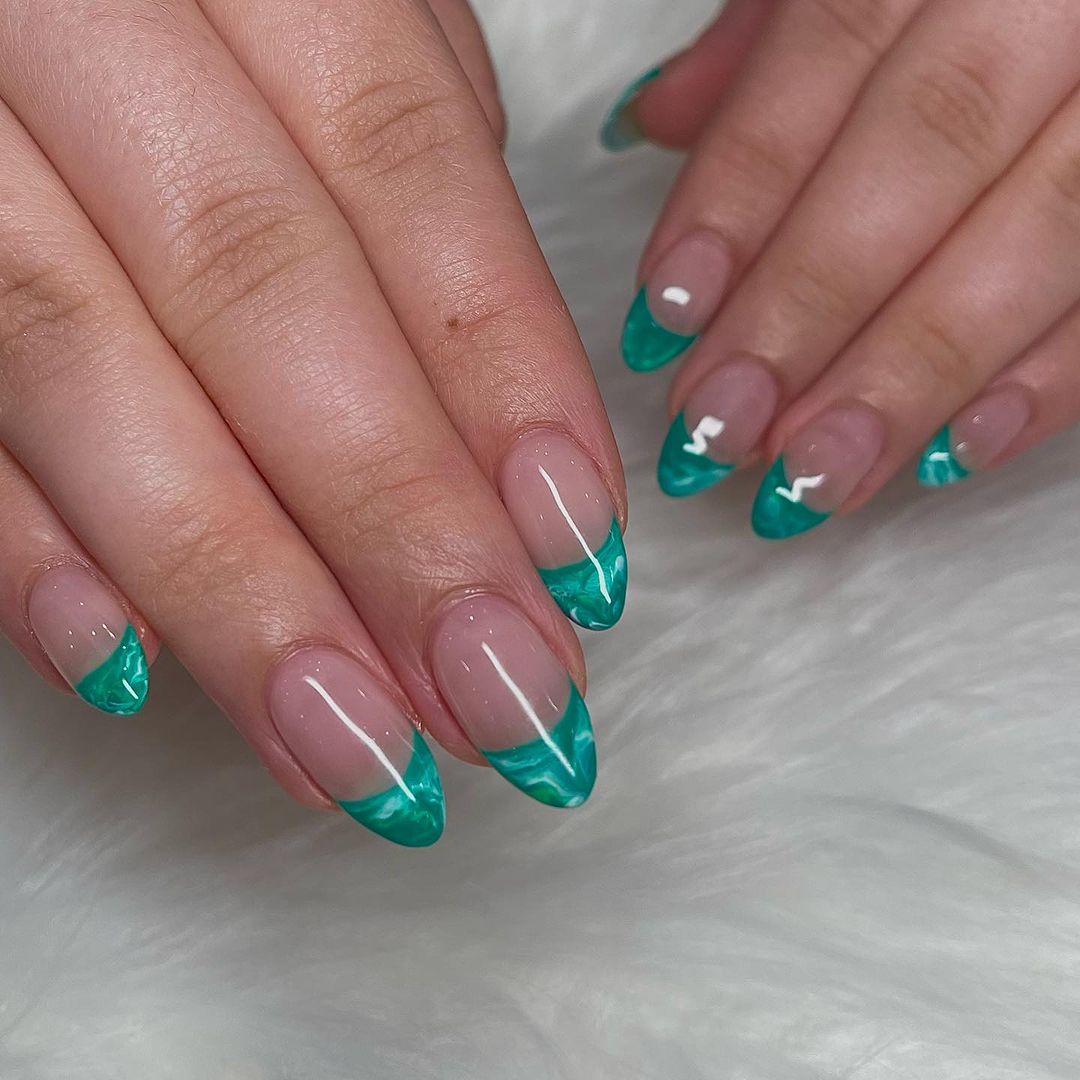 almond french tip jade nails design