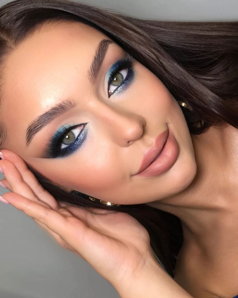 blue graduation makeup
