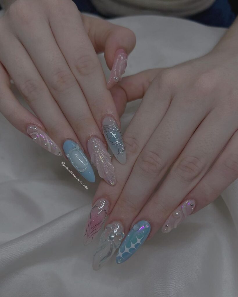 butterfly and shell princess nails