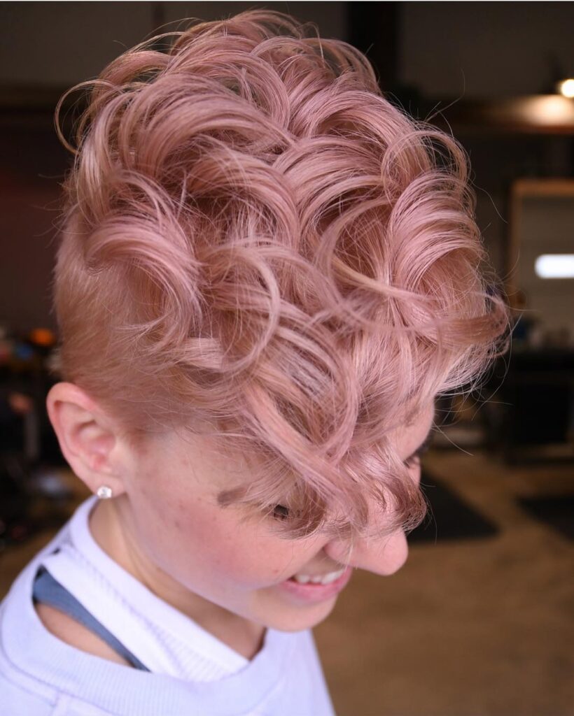 cherry blonde curly pixie cut