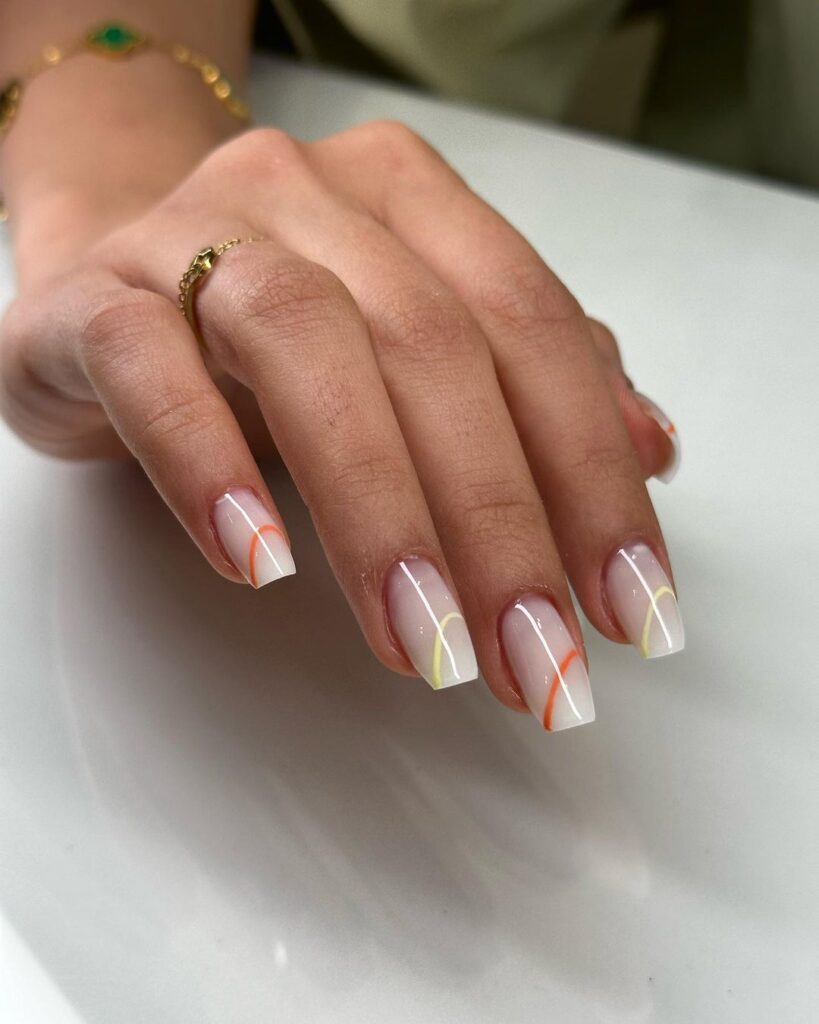 color stripes on simple summer nails