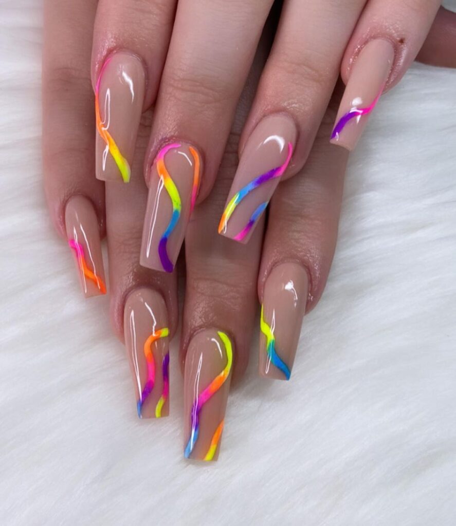colorful swirls manicure