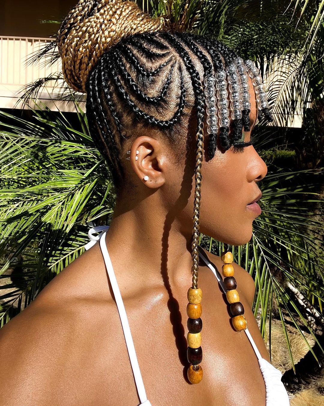 cornrows updo with braided bangs