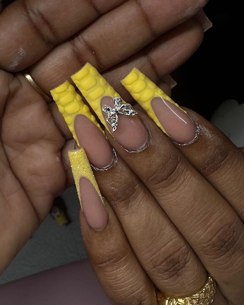 croc yellow acrylic nails